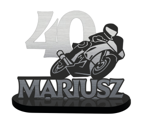 Personalizowany napis na podstawce na tort motocyklista